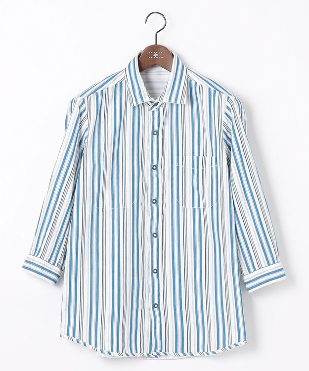 JOSEPH ABBOUD 【1枚で2通りの着こなし】オーガニックコットンリバーシブル 七分袖シャツ アイボリー系1