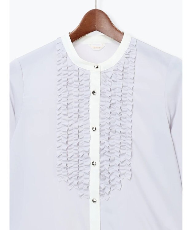 Te chichi フロントフリルバイカラーブラウス グレー