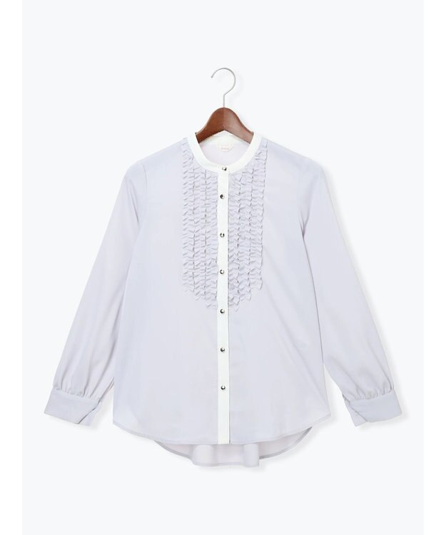 Te chichi フロントフリルバイカラーブラウス グレー