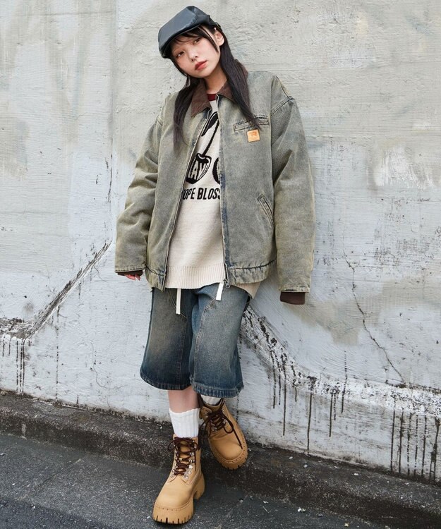 WEGO 【ユニセックス着用ITEM/MLサイズ展開】ワーカーズキルティングZIPジャケット デニム淡加工色