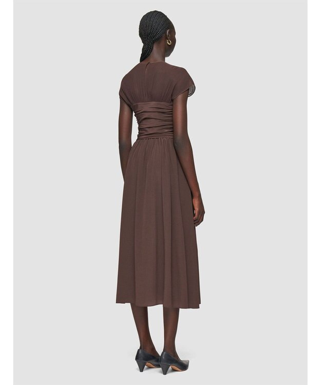 JOSEPH クレープ ド ソワ ミックス　フレアードレス Ebony