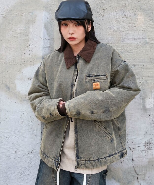 WEGO 【ユニセックス着用ITEM/MLサイズ展開】ワーカーズキルティングZIPジャケット デニム淡加工色