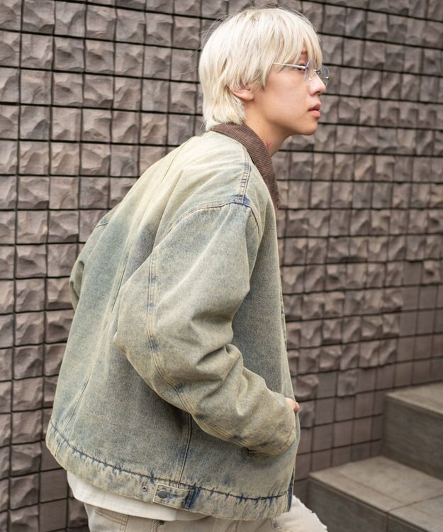 WEGO 【ユニセックス着用ITEM/MLサイズ展開】ワーカーズキルティングZIPジャケット デニム淡加工色