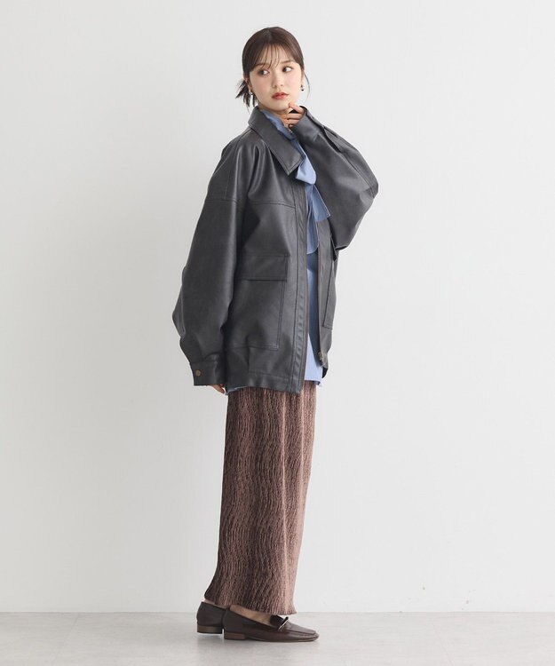 earth music&ecology フェイクレザージップジャケット Dark Brown