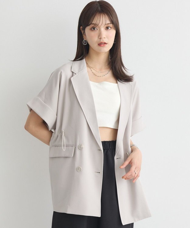 earth music&ecology 半袖サイドドロストジャケット Gray Beige