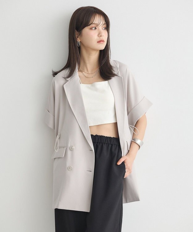 earth music&ecology 半袖サイドドロストジャケット Gray Beige