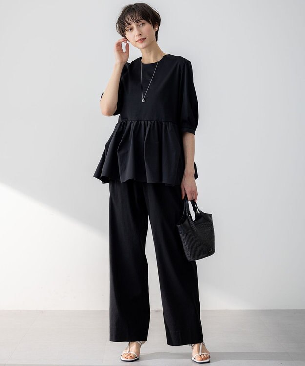 23区 【GLOW8月号掲載/洗える】ランダムフリルジャージー ペプラム カットソー ブラック系