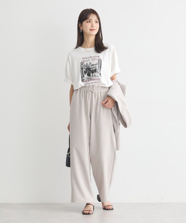 earth music&ecology 半袖サイドドロストジャケット Gray Beige