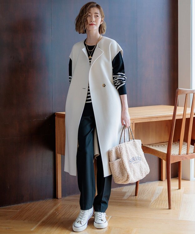 23区 【Oggi2月号掲載/洗える】ウォームストレッチ テーパード パンツ ブラック系