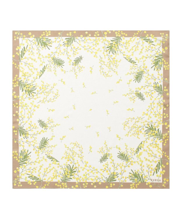 MOONBAT 【シルク100%】FURLA (フルラ) ミモザ シルクプリントスカーフ 65cm×65cm UV対策 手洗い可能 ベージュ