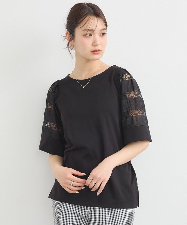 earth music&ecology フレア袖レースプルオーバー Black