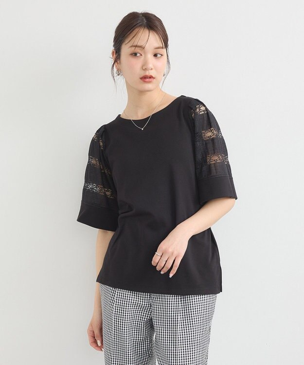 earth music&ecology フレア袖レースプルオーバー Black