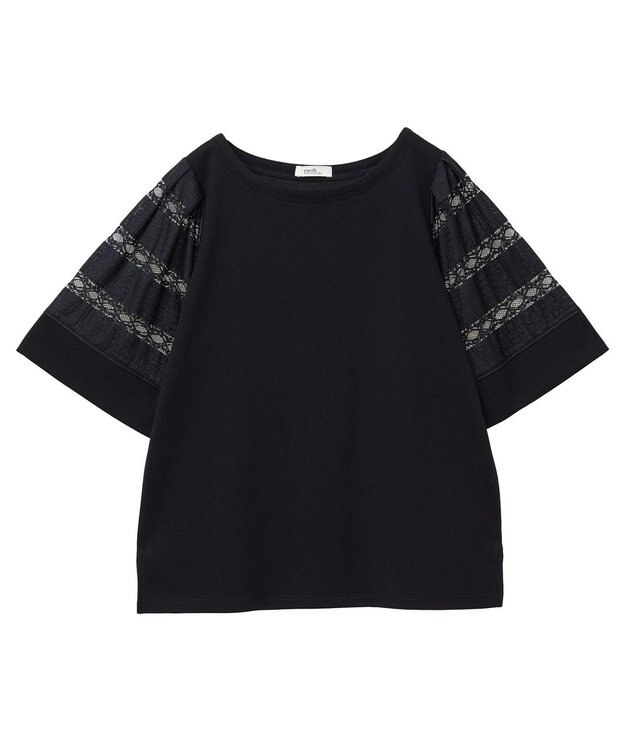 earth music&ecology フレア袖レースプルオーバー Black