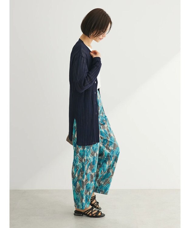 Green Parks 推しニット　リブ編みミドル丈カーディガン Navy