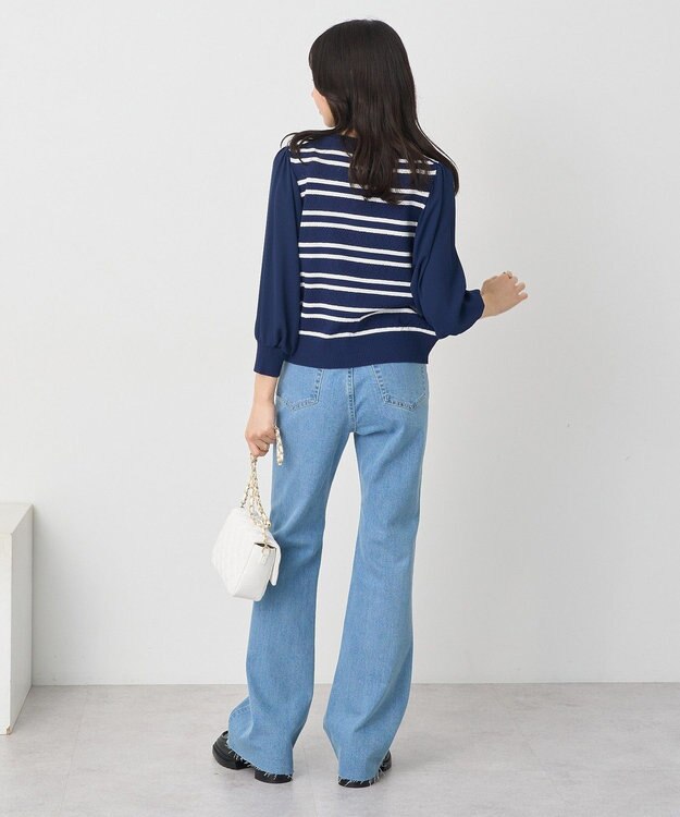 earth music&ecology 　透かし編みボーダーカーディガン Border Navy