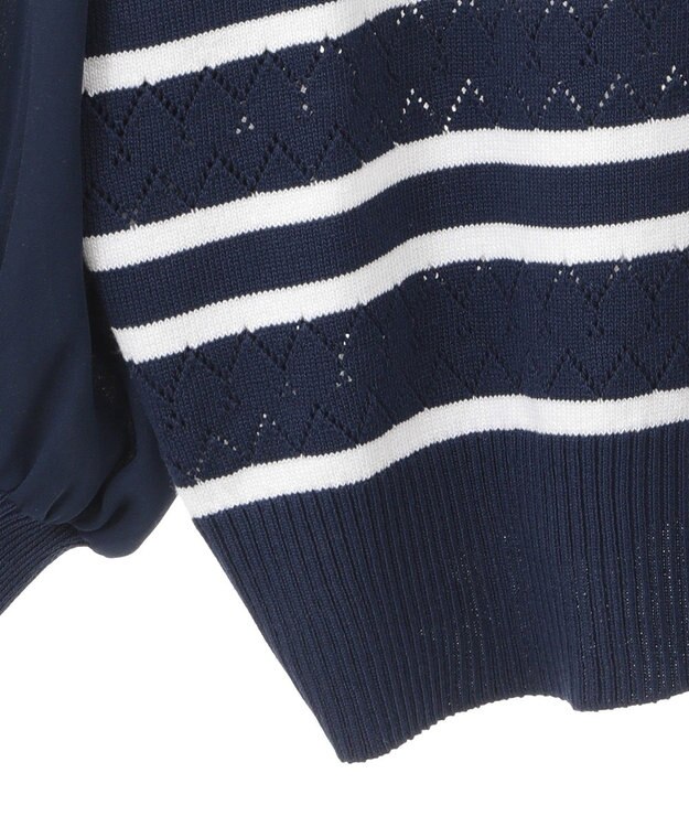 earth music&ecology 　透かし編みボーダーカーディガン Border Navy