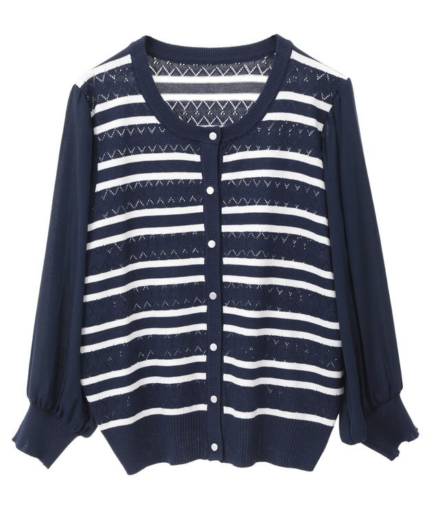 earth music&ecology 　透かし編みボーダーカーディガン Border Navy