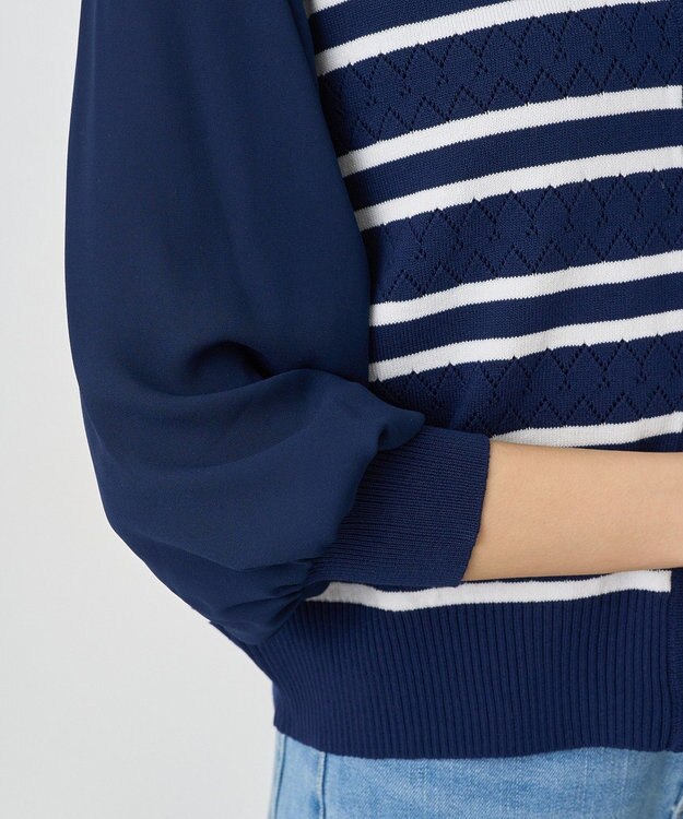 earth music&ecology 　透かし編みボーダーカーディガン Border Navy