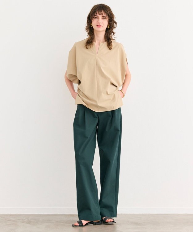 BEIGE， 【洗える】GAZANIA / コットンチノ2タックワイドパンツ Forest Green