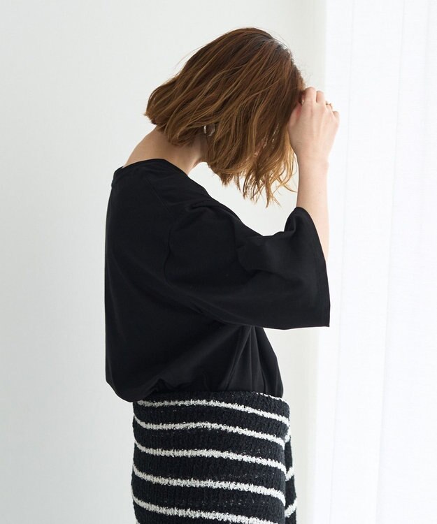 YECCA VECCA 【UVカット】ワイドスリーブ箔プリントTee Black