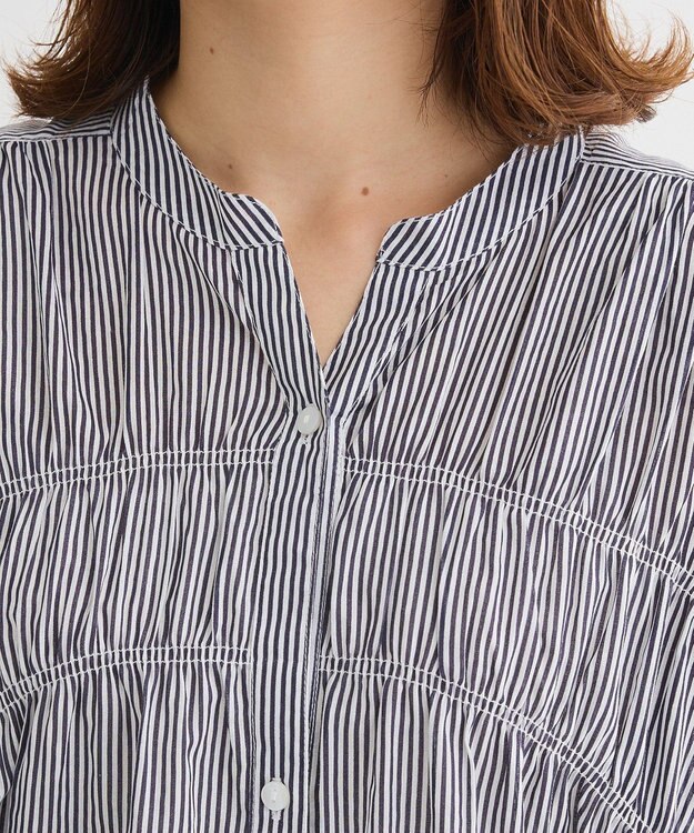 Green Parks Ｉ　シャーリングワンピース Stripe Navy