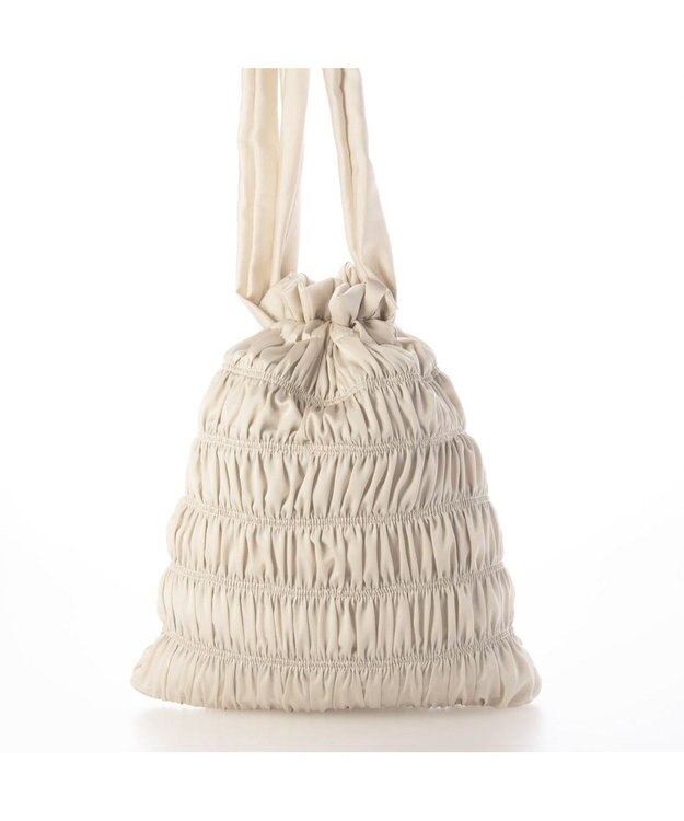 UNBILLION カシュカシュ cachecache / サテンギャザー巾着トートバッグ アイボリー