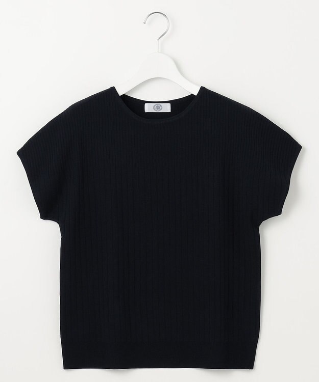 J.PRESS LADIES L 【洗える】レーヨンエリートストレッチ フレンチスリーブ ニット ネイビー系