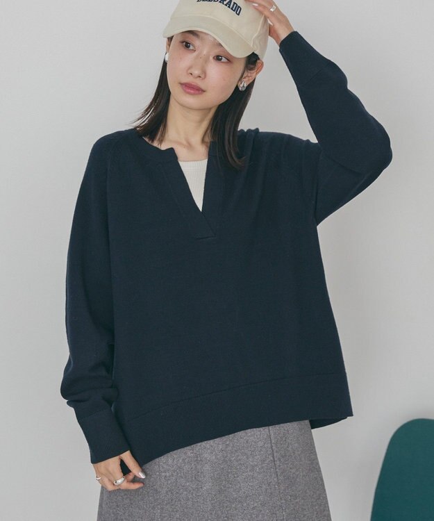 AMERICAN HOLIC バイパチカフタンラグランニットプルオーバー Navy