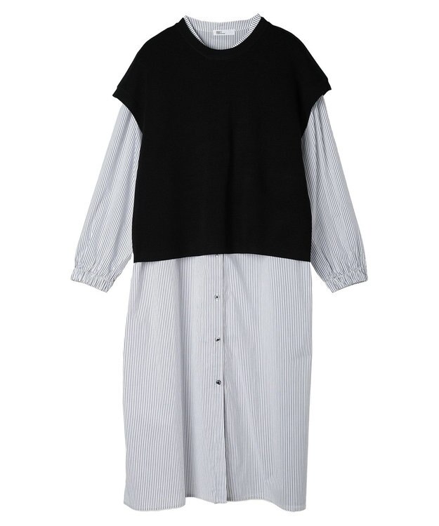 CRAFT STANDARD BOUTIQUE 【洗える】ニットベスト+シャツワンピース-SET Black