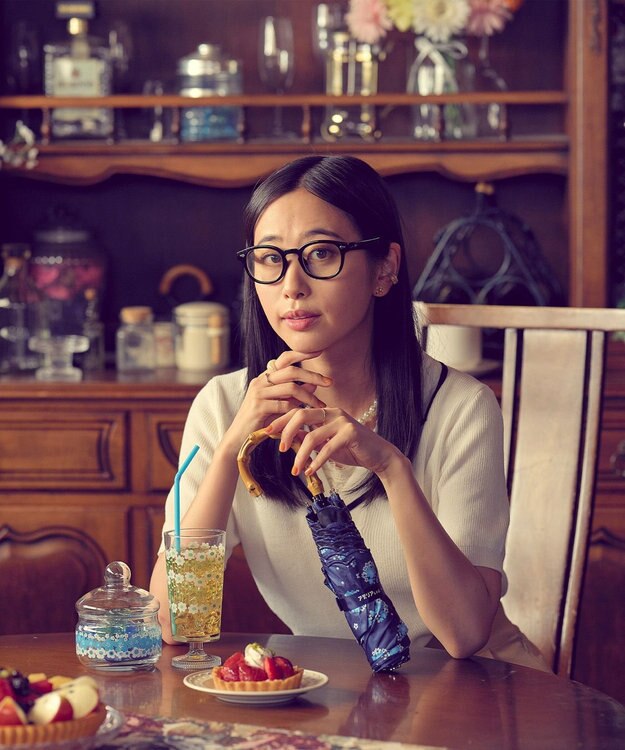 MOONBAT アデリアレトロ×estaa 晴雨兼用日傘 折りたたみ傘 花の輪 UV 一級遮光 ディープブルー