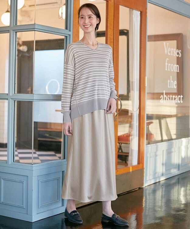 自由区 【XSサイズ～/洗える】チンツサテンタンブラー ナロースカート ベージュ系