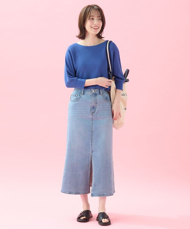 ANY L 【洗濯機可/アンチピリング/UVケア】アクリルガーターニット ブルー