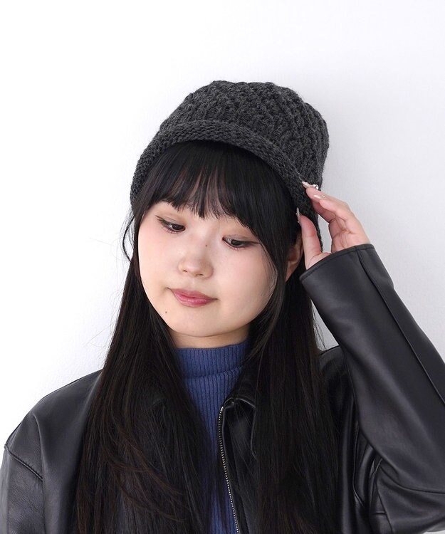 石田製帽 【防寒対策・日本製】ウールロールアップ ニット帽 チャコールグレー
