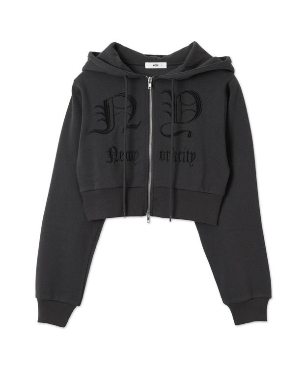 WEGO グラフィック裏起毛ショートZIPパーカー ダークグレー