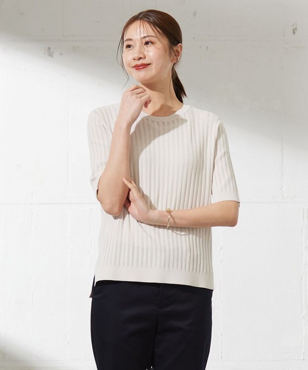 J.PRESS LADIES L 【洗える・抗菌防臭】VISCOSE STRETCH サマー ニット アイボリー系