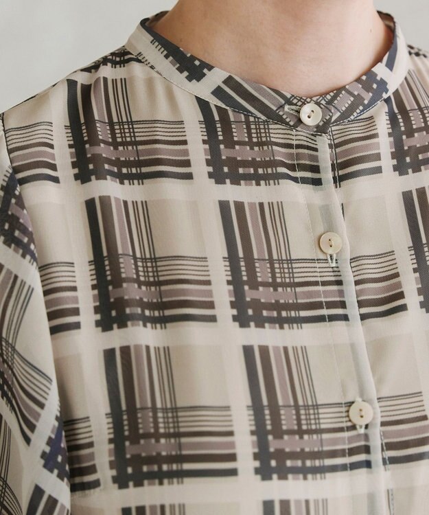 Tiaclasse 【新色追加・洗える】チェック柄フレア袖シアーワンピース ベージュ