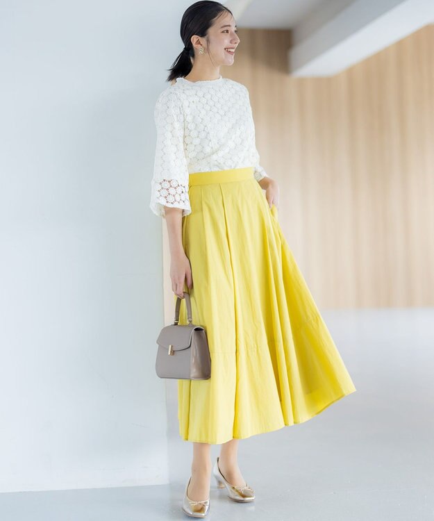 組曲 S 【WEB限定】フラワーレース袖フレア ブラウス アイボリー系