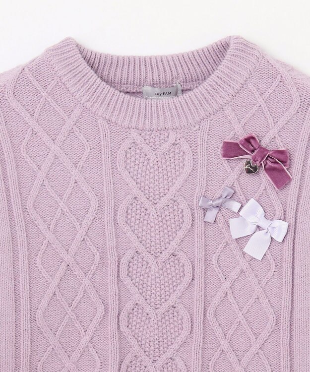 ANY KIDS リボン ケーブル ニット ラベンダー