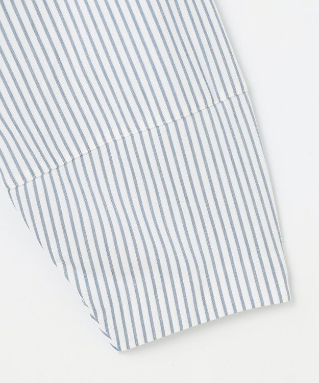 自由区 L 【接触冷感・UVカット・洗える】ストライプコットンハイゲージフォルムスリーブ カットソー オフ×ブルーグレー