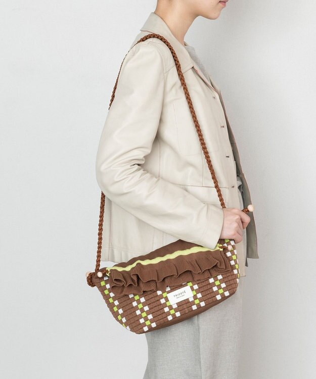 TRICOTE チェック巾着ポーチショルダー 82BEIGE