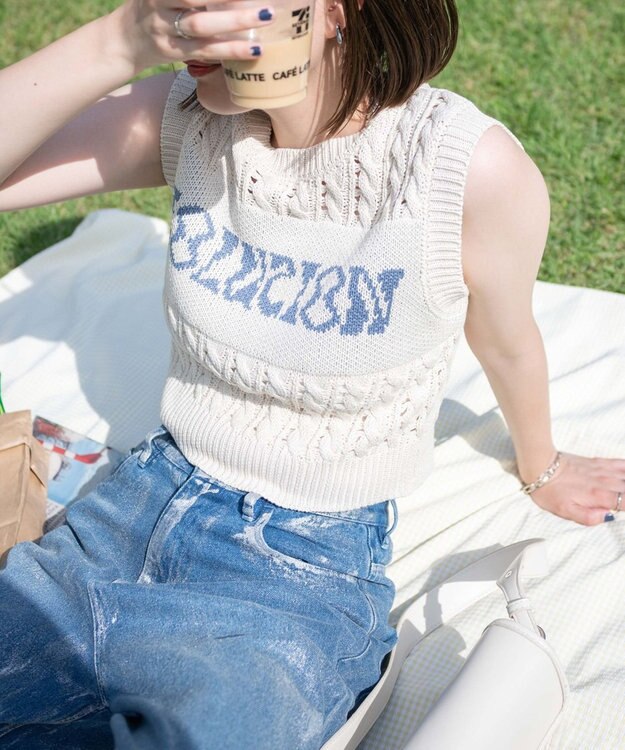 WEGO ロゴケーブルメッシュベスト ホワイトアイボリー