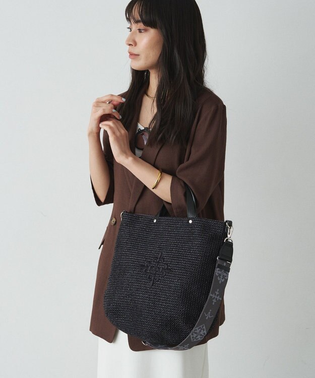 russet スリム2WAYトートバッグ <ナイロンラフィア>(CE-1717-WEB) Black