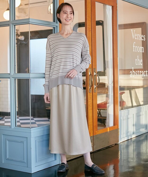 自由区 【XSサイズ～/洗える】チンツサテンタンブラー ナロースカート ベージュ系