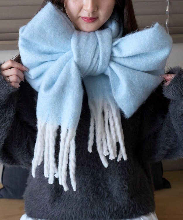 WEGO 【マフラー/ユニセックス着用】ワイドフリンジストール サックス