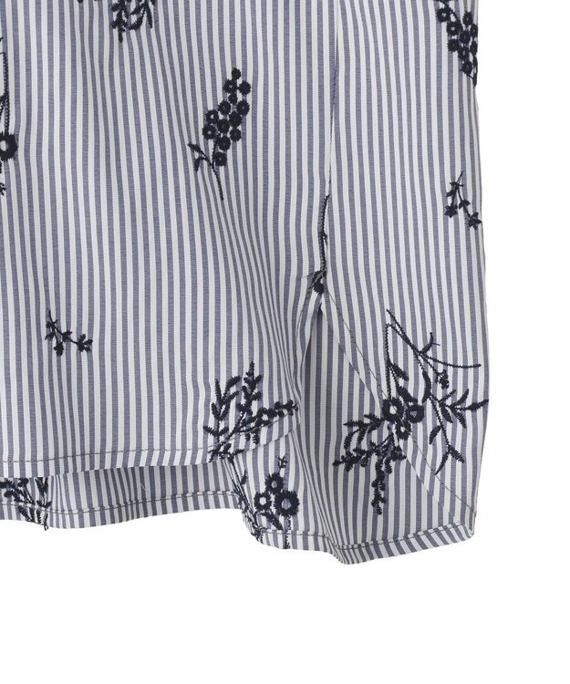 YECCA VECCA ストライプ柄フラワー刺繍シャツ Navy