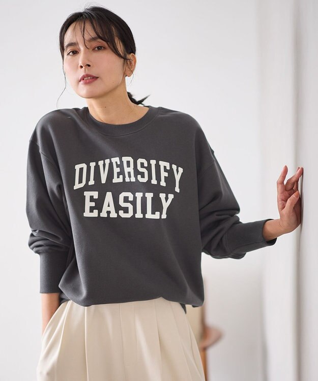 ANY 【洗濯機可】裏起毛スウェットロゴプルオーバー チャコール