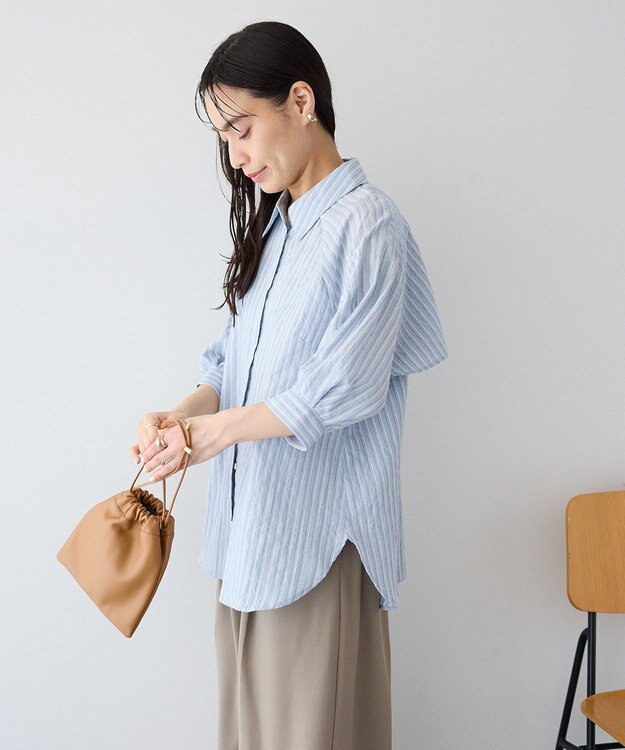 CRAFT STANDARD BOUTIQUE ストライプラグランタックシャツ Sax