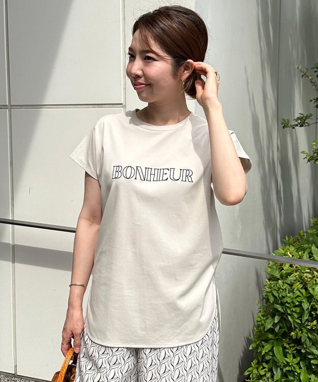 UNFILO BEAUTY FORM ロゴ刺繍フレンチスリーブTシャツ [NEW]グレージュ