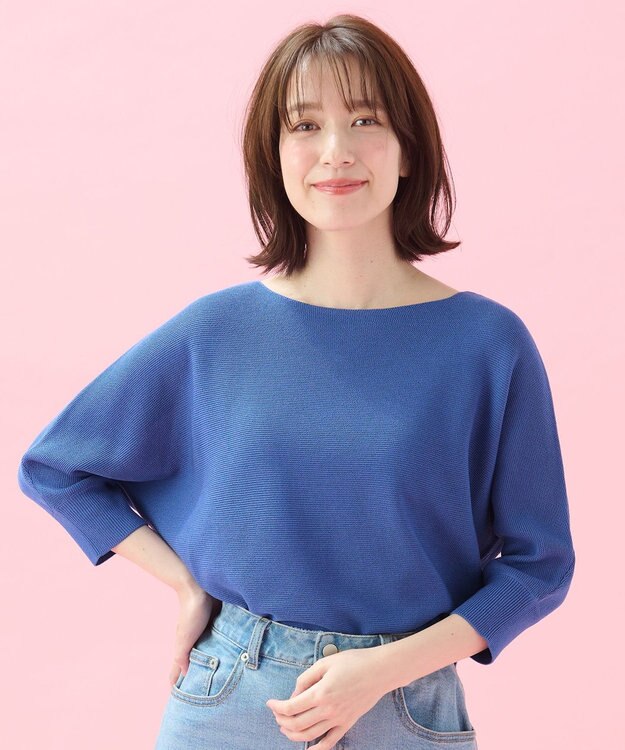 ANY L 【洗濯機可/アンチピリング/UVケア】アクリルガーターニット ブルー