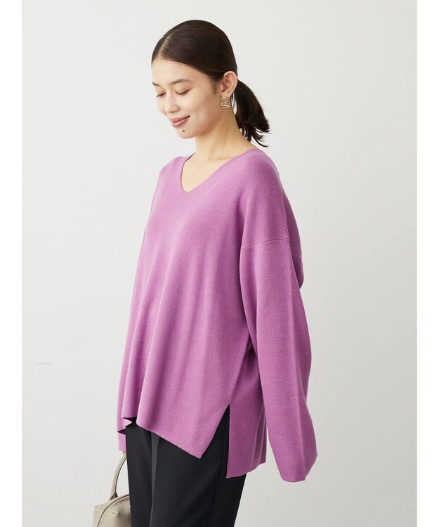 Green Parks 洗える　ミラノリブ編みニットプルオーバー Purple